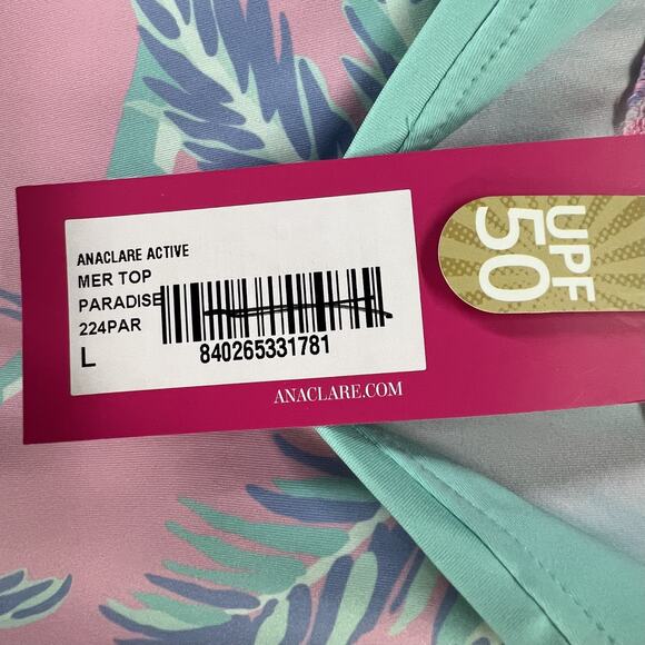 Ana Clare Active Top Womens L Pink Paradise Palm Print UPF 50 Polo Shirt Golf - Picture 9 of 10